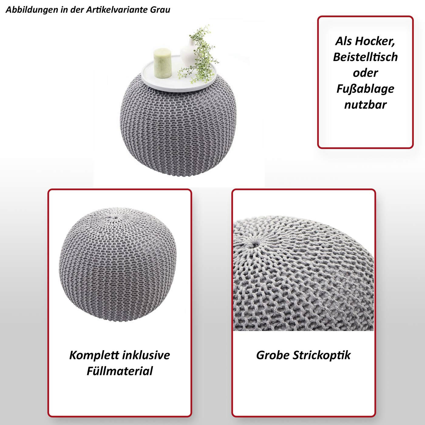POUF Grau - Grau, Textil (50/40/50cm) - MCW