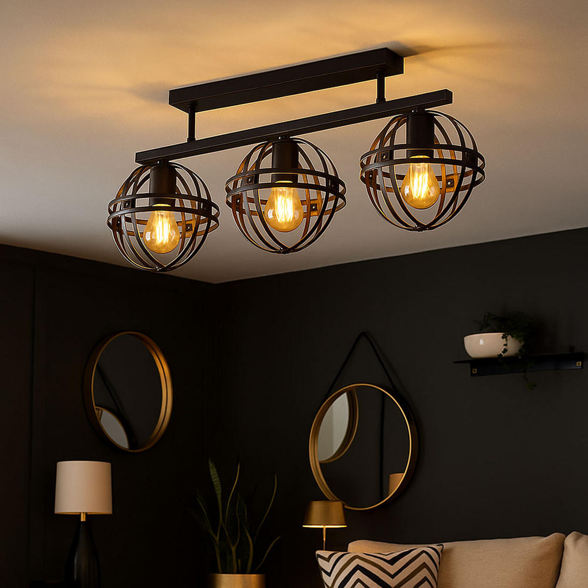 LED DECKENLEUCHTE schwarz Kugel-Form - Schwarz, Metall (70/20/32cm) - Globo Lighting