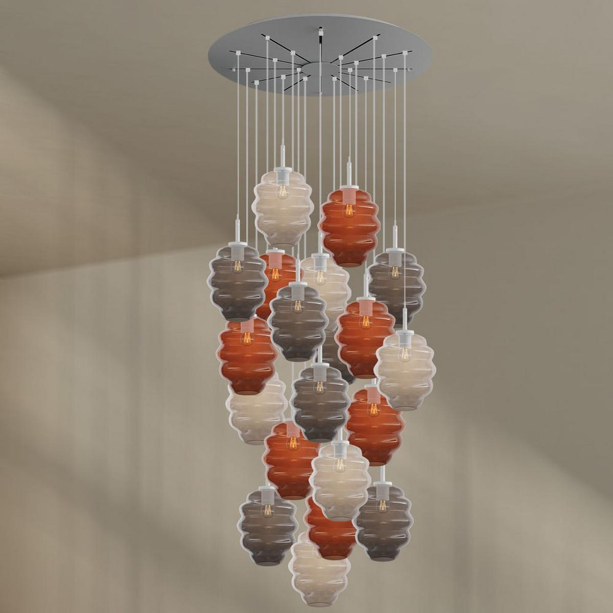 GALERIELEUCHTE Echos 20-flammig Braun Ø 25cm - Braun/Weiß, Glas (25/25/28cm) - s.luce