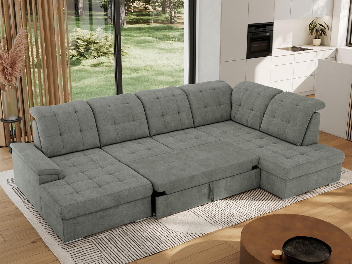 WOHNLANDSCHAFT MADRITO U - Grau Struktur - Rechts - Silberfarben/Grau, Textil/Metall (323/89/204cm) - MKS