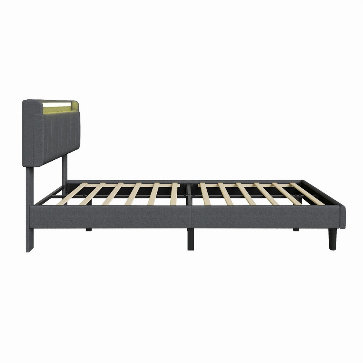 POLSTERBETT 90x200 cm mit LED-Beleuchtung - Kopfteil mit Ladefunktion - Gepolstertes Kopfteil - Grau - Grau, Textil (90/200cm) - DELFA