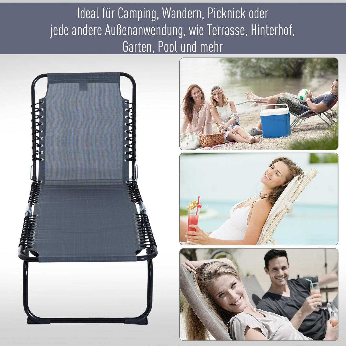 KLAPPLIEGE - Dunkelgrau, Kunststoff/Metall (58/76/197cm) - Outsunny