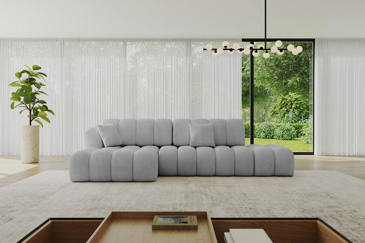 ECKSOFA mit Schlaffunktion Ottomane Links OLEA-L2 321x164x75 Grau Cord - Chromfarben/Schwarz, Holzwerkstoff/Kunststoff (321/164cm) - ALTDECOR