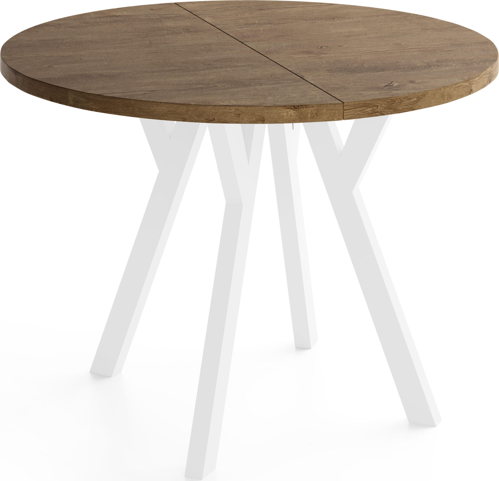 ESSTISCH Vero Weiß rund ausziehbar verlängerbar, Eiche Braun Rustikal 90-190/90/77 cm - Alteiche/Weiß, Holz/Holzwerkstoff (90/90/77cm) - WFL GROUP