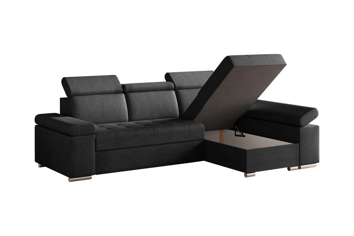 ECKSOFA mit Schlaffunktion Luka L Twist 23 - Dunkelgrau - Rechts - Dunkelgrau/Silberfarben, Holzwerkstoff (260/168cm) - Möblo