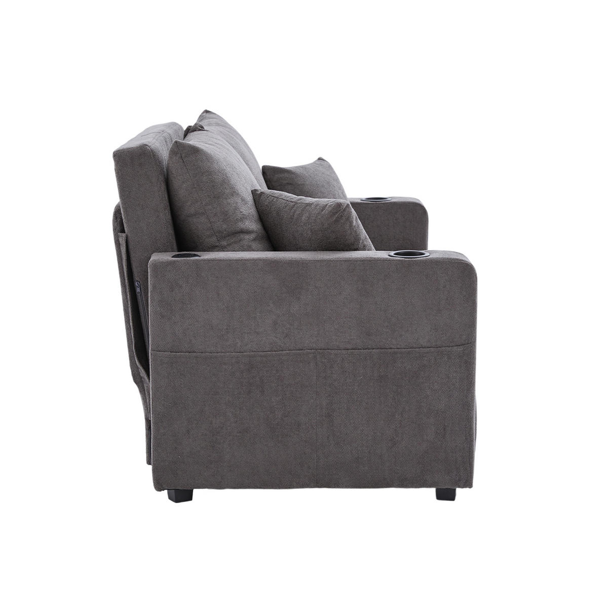 SOFA Klappbar mit USB-Ladefunktion und Aufbewahrungstasche Grau Chenille 139/83/58 cm - Grau, Textil (139/83/73cm) - OKWISH