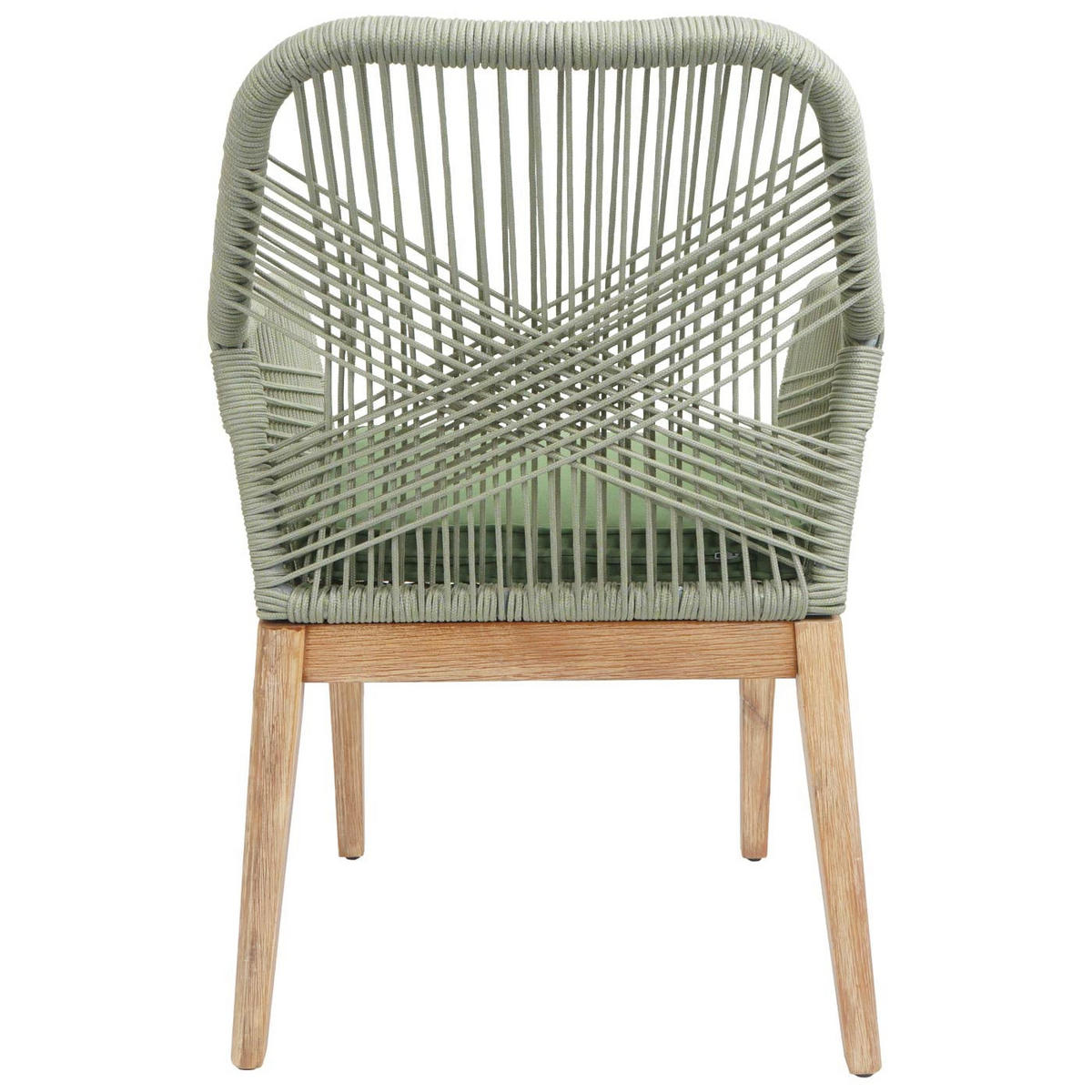 GARTENSTUHL 2er-Set HxBxT 85x58x59cm Sitzhöhe 47cm wetterfest Seilgeflecht Rope Holz Akazie Grün Kissen Grün - Grün, Holz (58/85/59cm) - PROREGAL