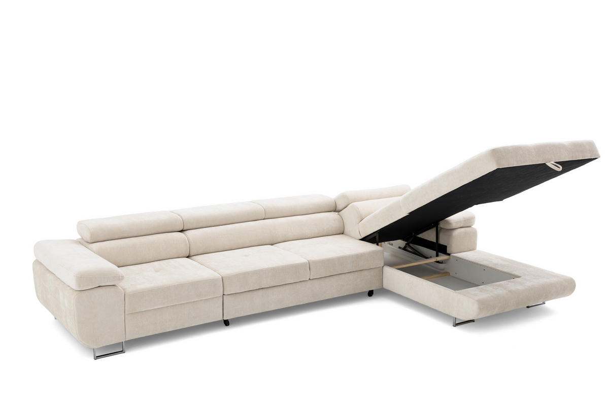 ECKSOFA ALONZO MAXI Rechts mit Schlaffunktion 125x195 Chenille Beige - Chromfarben/Beige, Holz/Textil (350/203cm) - Muffo