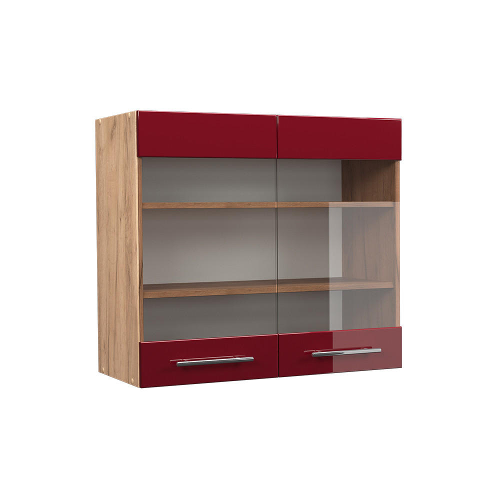 KÜCHENGLASSCHRANK Fame-Line Bordeaux Hochglanz 80 cm - Honigeiche/Bordeaux, Holzwerkstoff (80/72/34.1cm) - Vicco