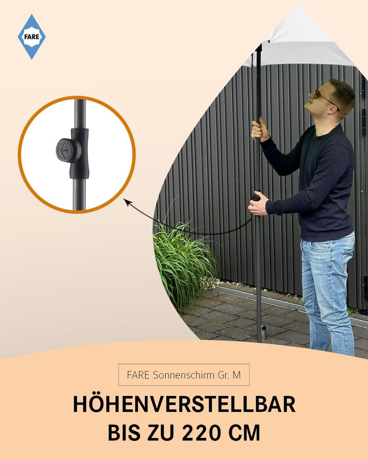 SONNENSCHIRM 180/180/127 cm - Weiß, Kunststoff (180/180cm) - FARE