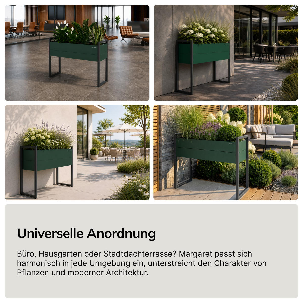 BLUMENKASTEN MARGARET H 100x100x38 cm - Dunkelgrün, Metall (100/100/38cm) - Jan Nowak