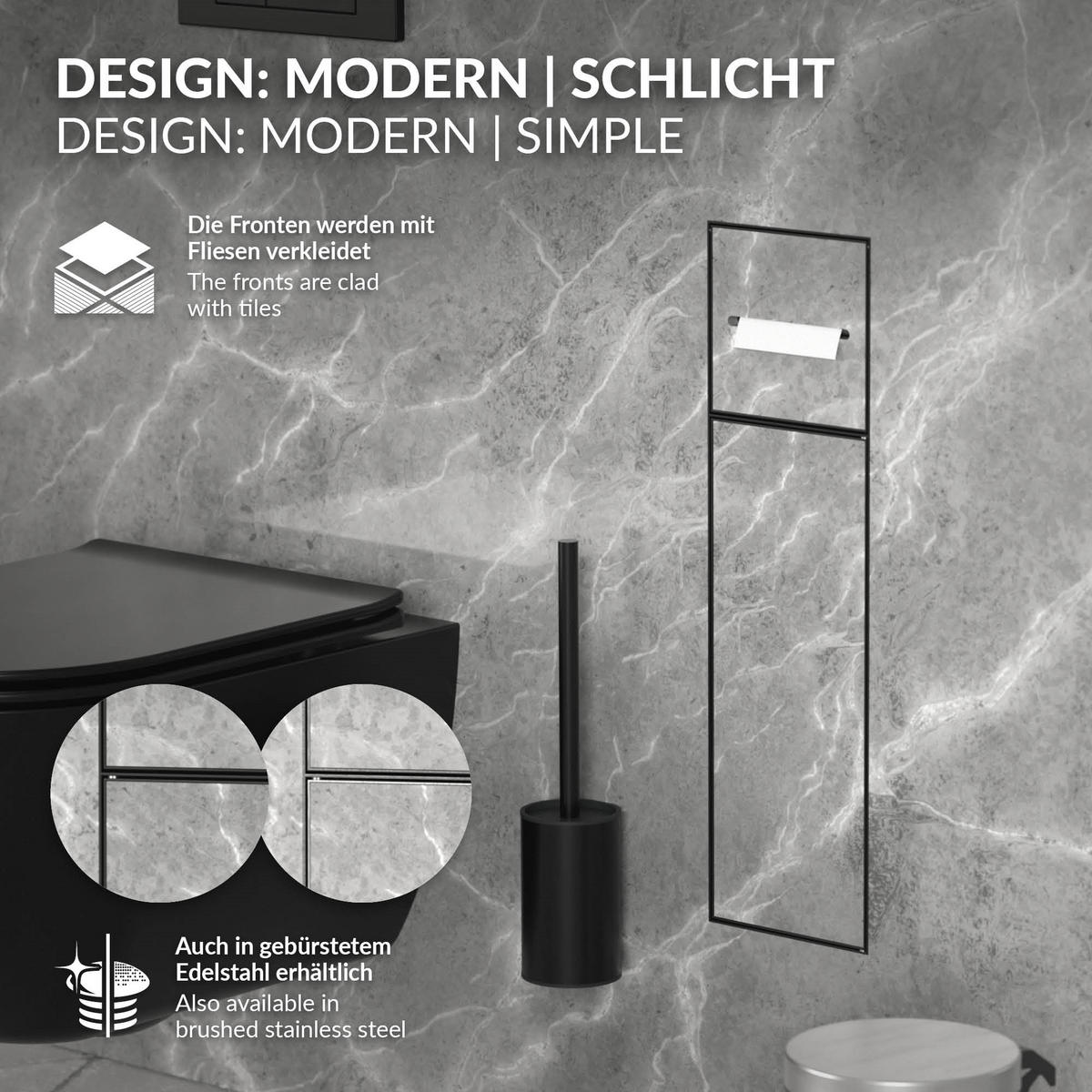 ZAPUŠTĚNÝ skříňkový modul WC z nerezové oceli, černý matný, 60 x 20 x 14 cm - černá, kov (14/60/20cm) - LuxeBath