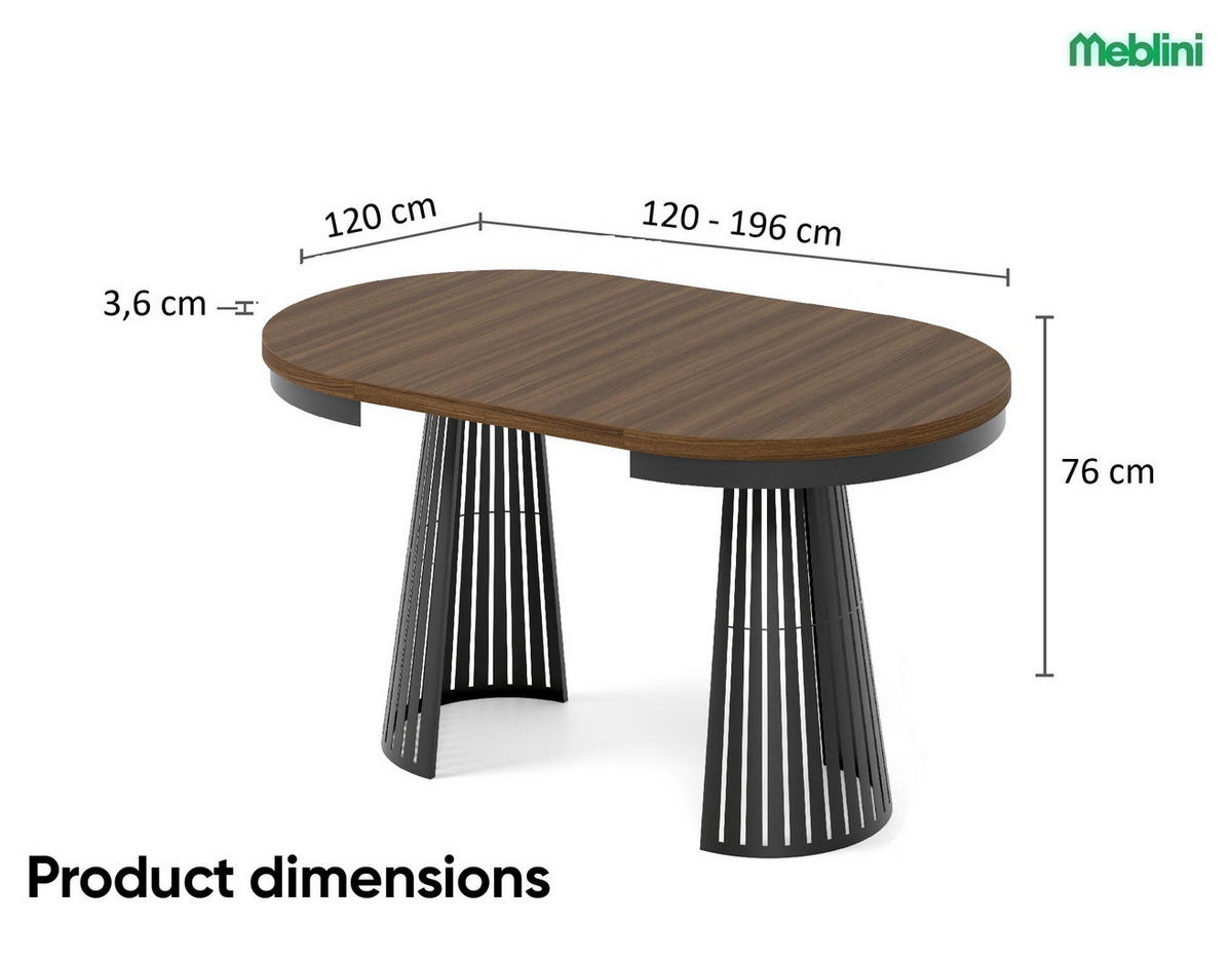 ESSTISCH Cone Bis - Schwarz/Haselnussfarben, Holzwerkstoff/Metall (120/120/76cm) - Meblini