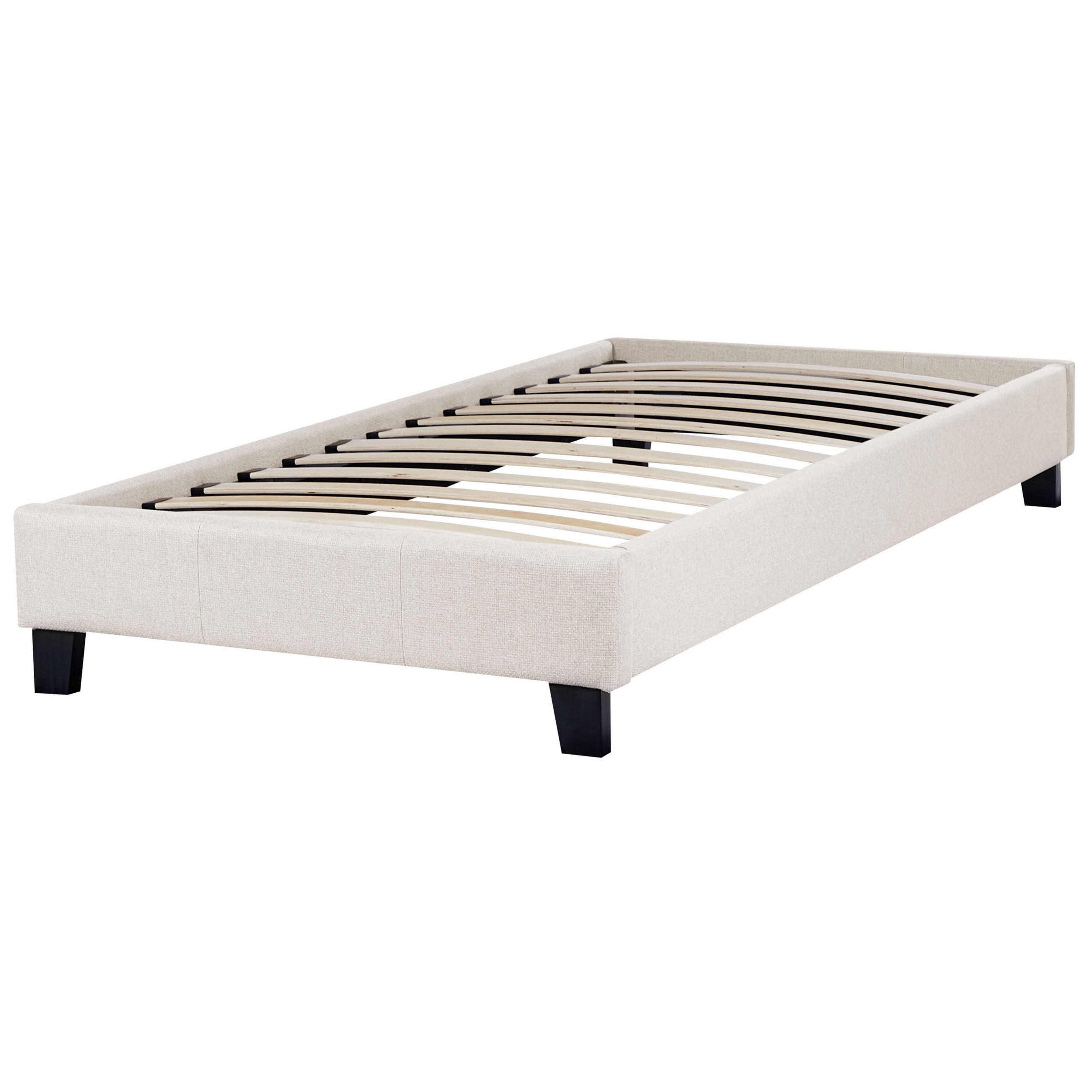 POLSTERBETT Beige-Dunkler Holzfarbton 90-200 cm Roanne - Beige/Dunkelbraun, Textil (90/200cm) - Beliani