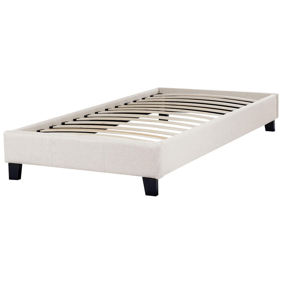 POLSTERBETT Beige-Dunkler Holzfarbton 90-200 cm Roanne - Beige/Dunkelbraun, Textil (90/200cm) - Beliani