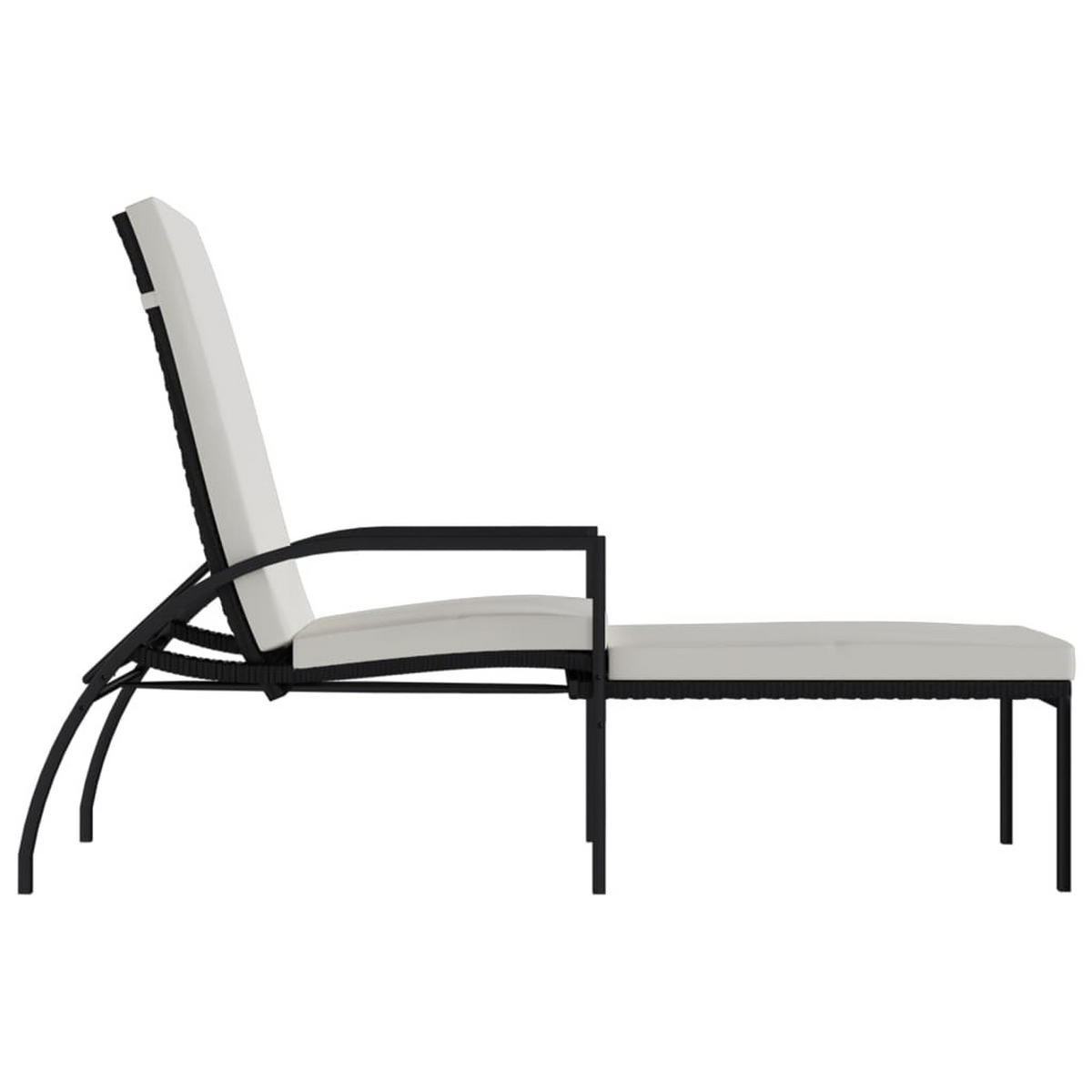 SONNENLIEGE mit Fußhocker PE-Rattan Schwarz - Schwarz, Kunststoff (60/102/195cm) - furnicato