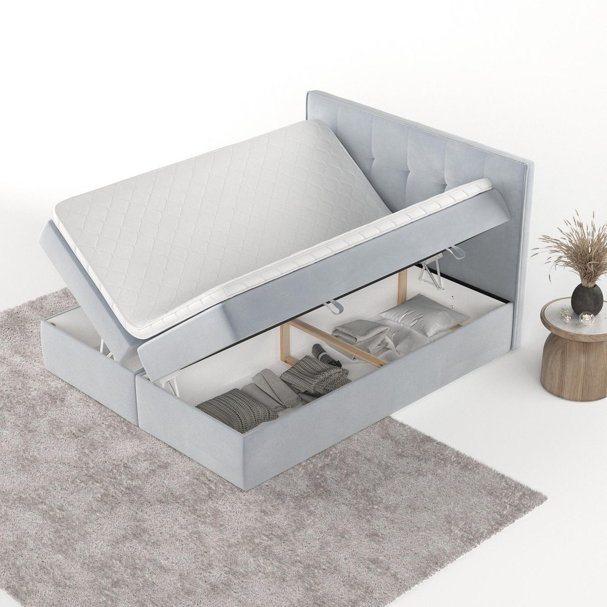 BOXBETT Mireo 140/200 cm Hellgrau im Paros Stoff - Hellgrau/Schwarz, Holz/Holzwerkstoff (140/200cm) - AltaBeds