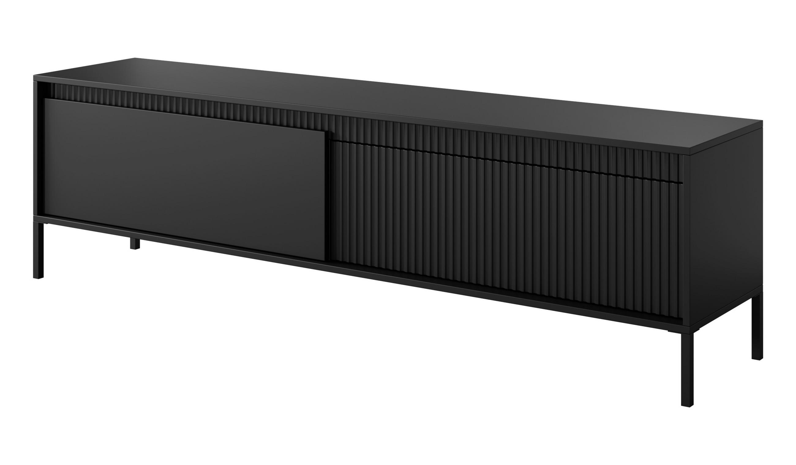 LOWBOARD Trentinis 2T Schwarz 187,1/53,4/39,5 cm – Geriffelten Fronten - Schwarz, Holzwerkstoff/Metall (187.1/53.4/39.5cm) - AX Living