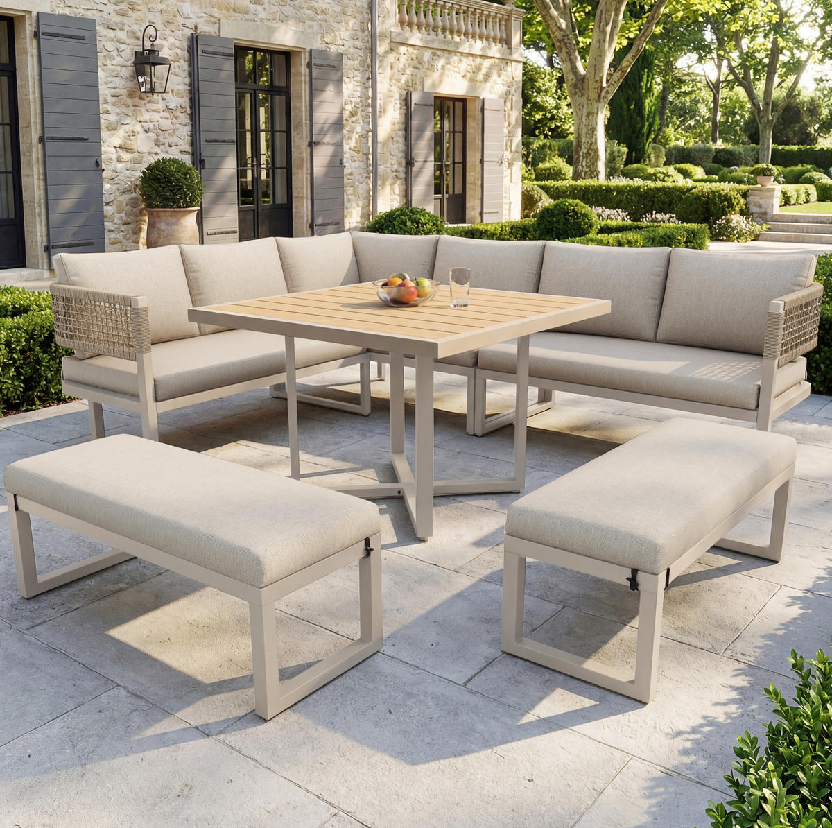 LOUNGEGARNITUR aus Metall & Kunststoffholz 110x58x78cm Beige - Beige, Metall - Modfu