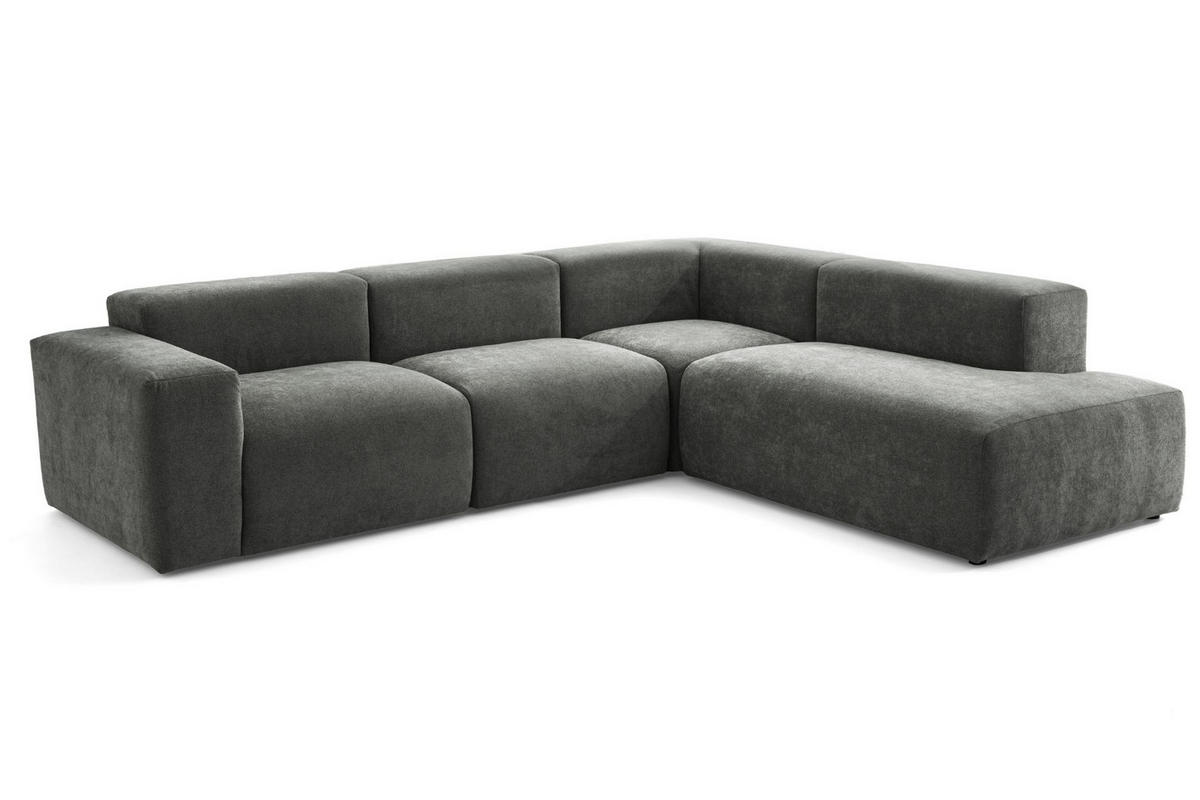 4-SITZER modulares Ecksofa HEAVEN SET 2 Rechts, Breite 300 cm Webstoff Dunkelgrau - Dunkelgrau/Schwarz, Holz/Kunststoff (245/300cm) - Muffo
