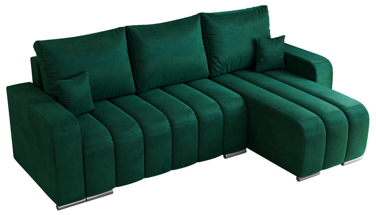 ECKSOFA KIRASSO L Dunkelgrün Velvet - Dunkelgrün/Grau, Textil (245/147cm) - MKS