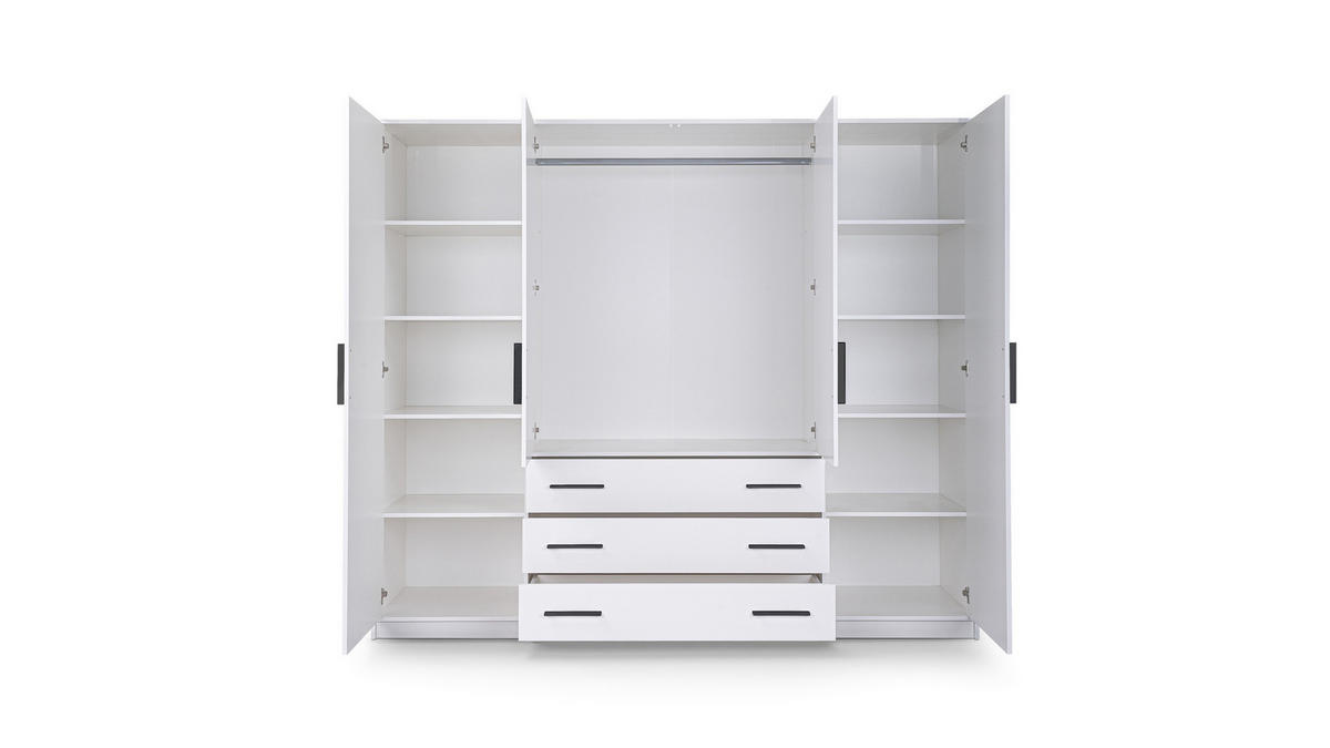 DREHTÜRENSCHRANK ELISE 240/200/57,5 cm 4-türig mit Spiegel Weiß - Weiß, Holzwerkstoff (240/200/57.5cm) - MASSENO