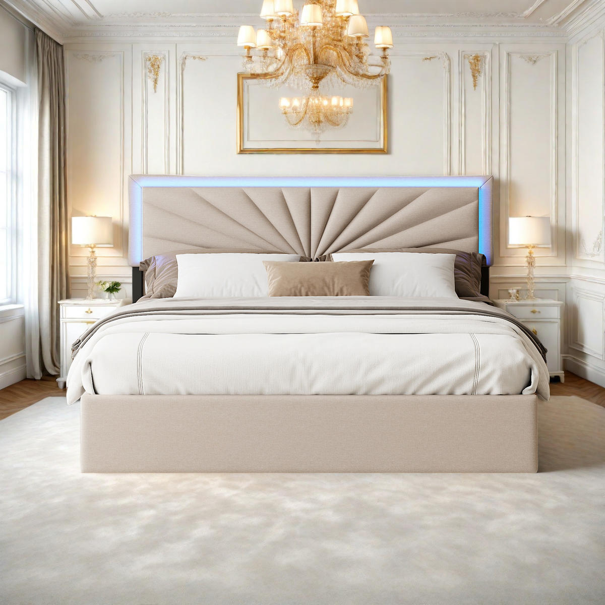 ČALÚNENÁ posteľ 160x200cm ľanová LED - béžová, kompozitné drevo (160/200cm) - SHOPENTRA