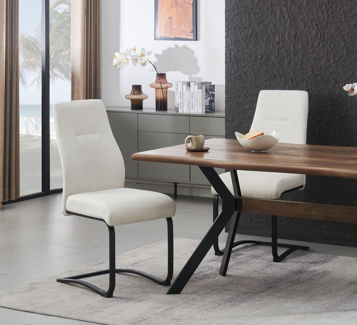 SCHWINGER-STUHL 2er Set Madrid Stühle in Creme - gemütliches Design - B/H/T: 43x98x59 cm - Creme, Textil (59/98/43cm)