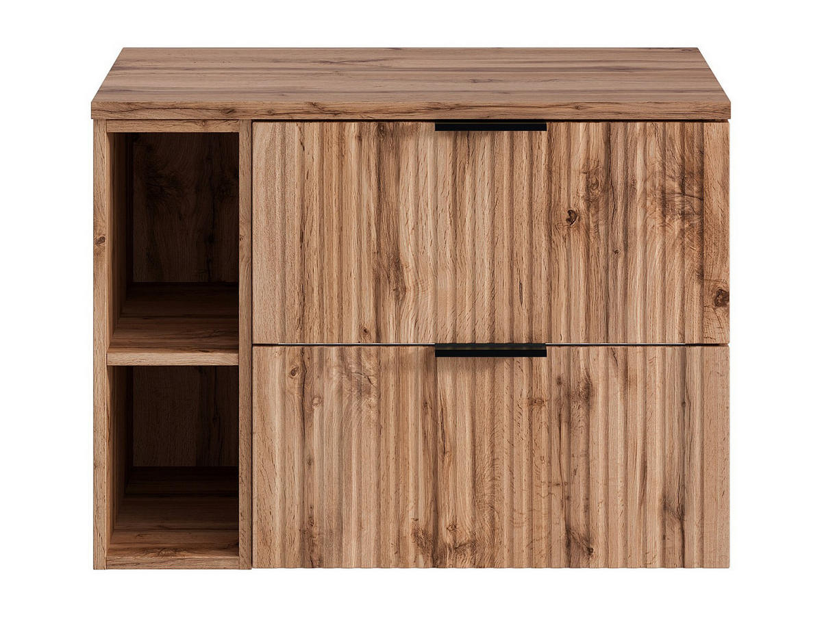 WASCHBECKENUNTERSCHRANK hängend mit Ablagen - Streifenoptik - Holzfarben hell - 80 cm - ZEVARA - Naturfarben, Holz (80/57/46cm) - Vente-Unique