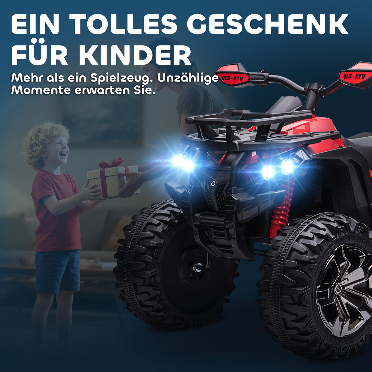 ELEKTRO-QUAD Kinderquad mit Scheinwerfer, Kindermotorrad mit USB-Anschluss, Rot - Rot, Metall (100/65/73cm) - HOMCOM