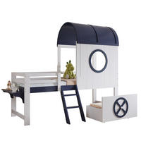 ETAGENBETT 90/200 cm Weiß+Dunkelblau mit Dach und Fenster aus Kiefer und MDF - Weiß, Holzwerkstoff (90/200cm) - OKWISH