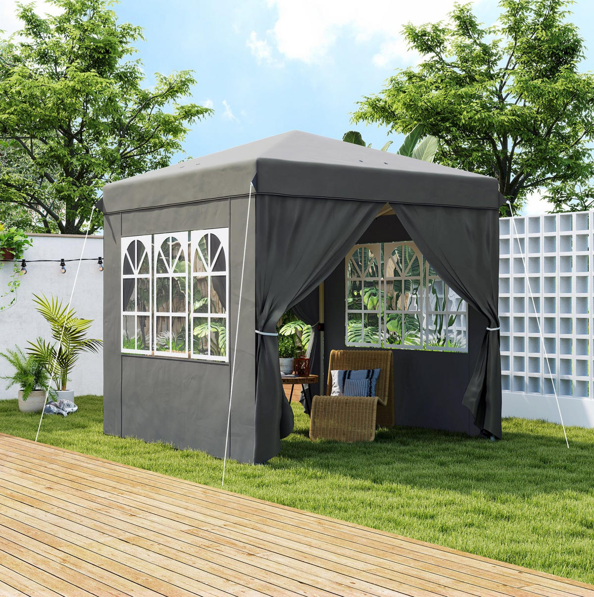 FALTPAVILLON 250/250/268 cm höhenverstellbar mit 4 Seitenteilen, UV-Schutz und Rolltasche aus Polyester, Dunkelgrau - Dunkelgrau, Textil (250/268/250cm) - Redom