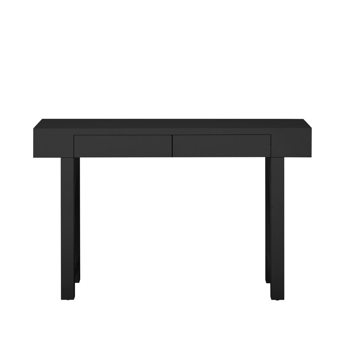 KONZOLNI stol 120/35,5/76,5 cm crni od MDF-a s 2 ladice i utičnicom - crna, drvni materijal (120/35.5/76.5cm) - OKWISH