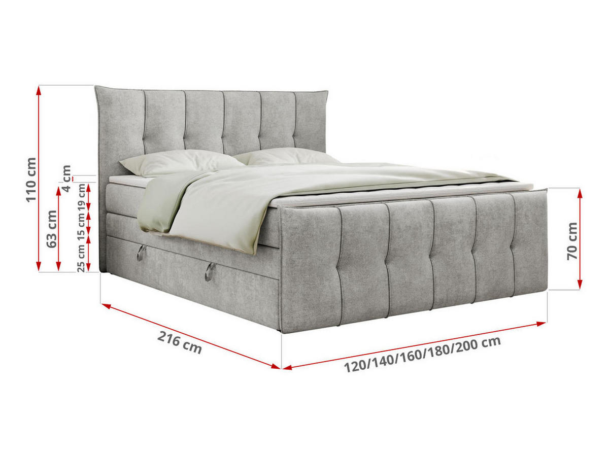 BOXSPRINGBETT PREMIUM 11 KING 160/200 Hellgrau Struktur - H3 - Hellgrau, Holz/Textil (160/200cm) - MKS