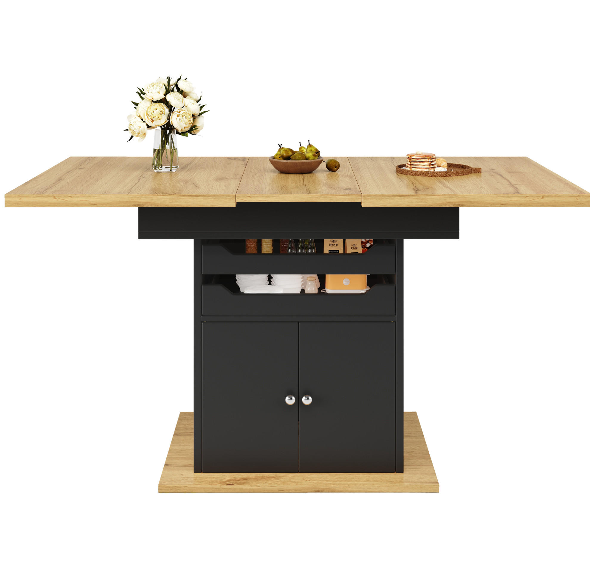 ESSTISCH 110-140/80/76 cm in Schwarz aus MDF mit Stauraum und Ausziehfunktion - Schwarz, Holzwerkstoff (110/80/76cm) - Flora Grace