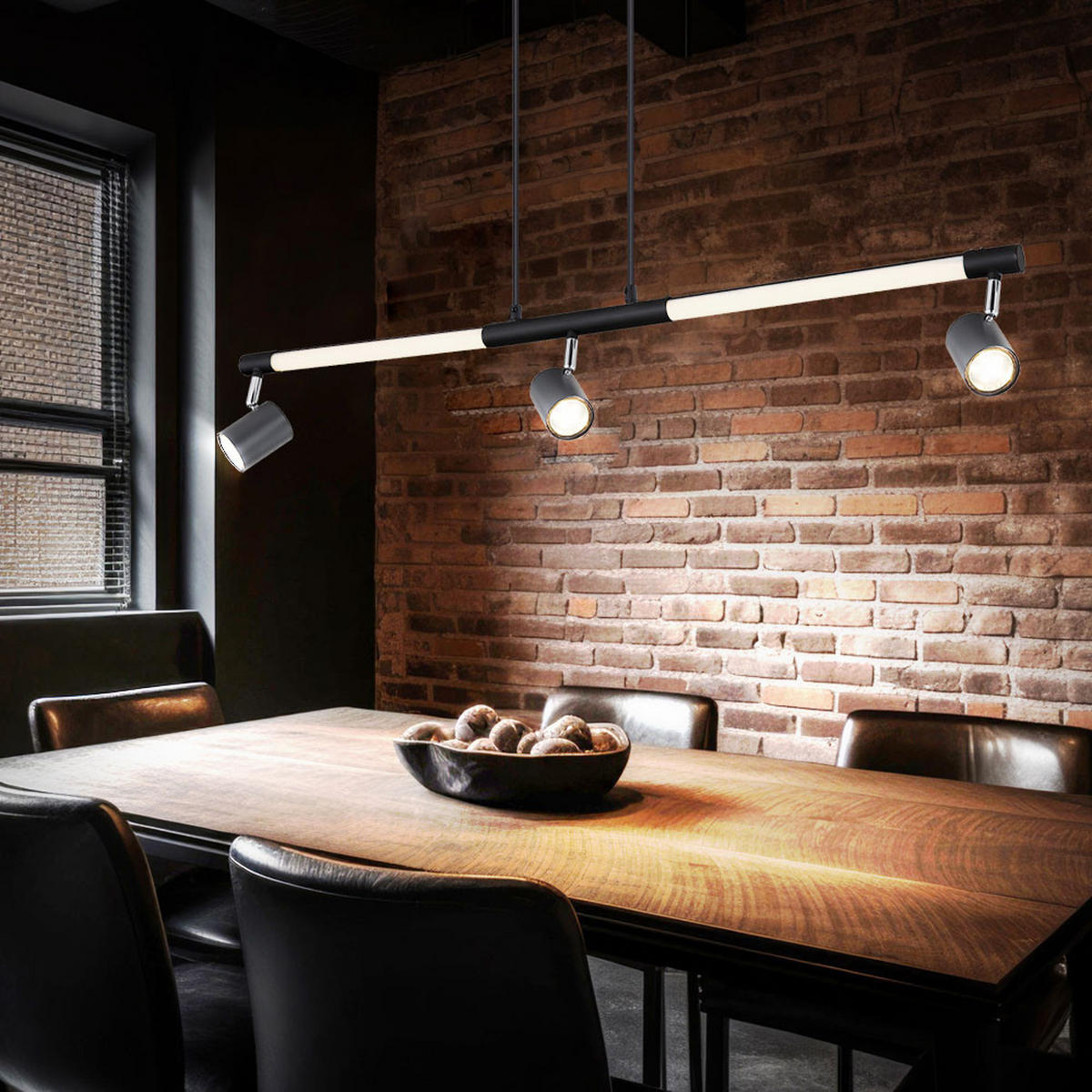 LED HÄNGELEUCHTE Chrom Schwarz bewegliche Spots - Schwarz, Metall (100/12/120cm) - Globo Lighting