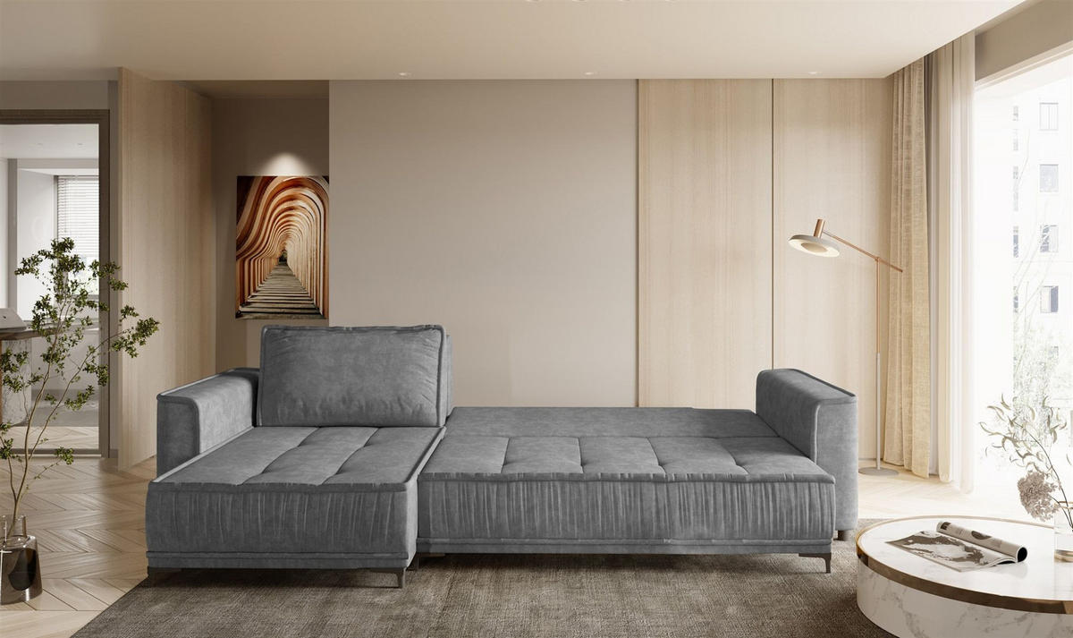 ECKSOFA Juna Mit Schlaffunktion - Dunkelgrau, Holzwerkstoff/Textil (240/140cm) - Fun Möbel
