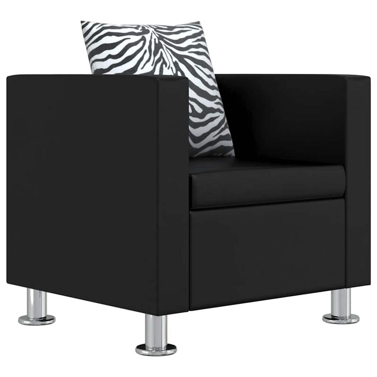 SOFA-SET Kunstleder 3-Sitzer + 2-Sitzer + Sessel Schwarz - Schwarz, Leder (170/63/62.5cm) - vidaXL