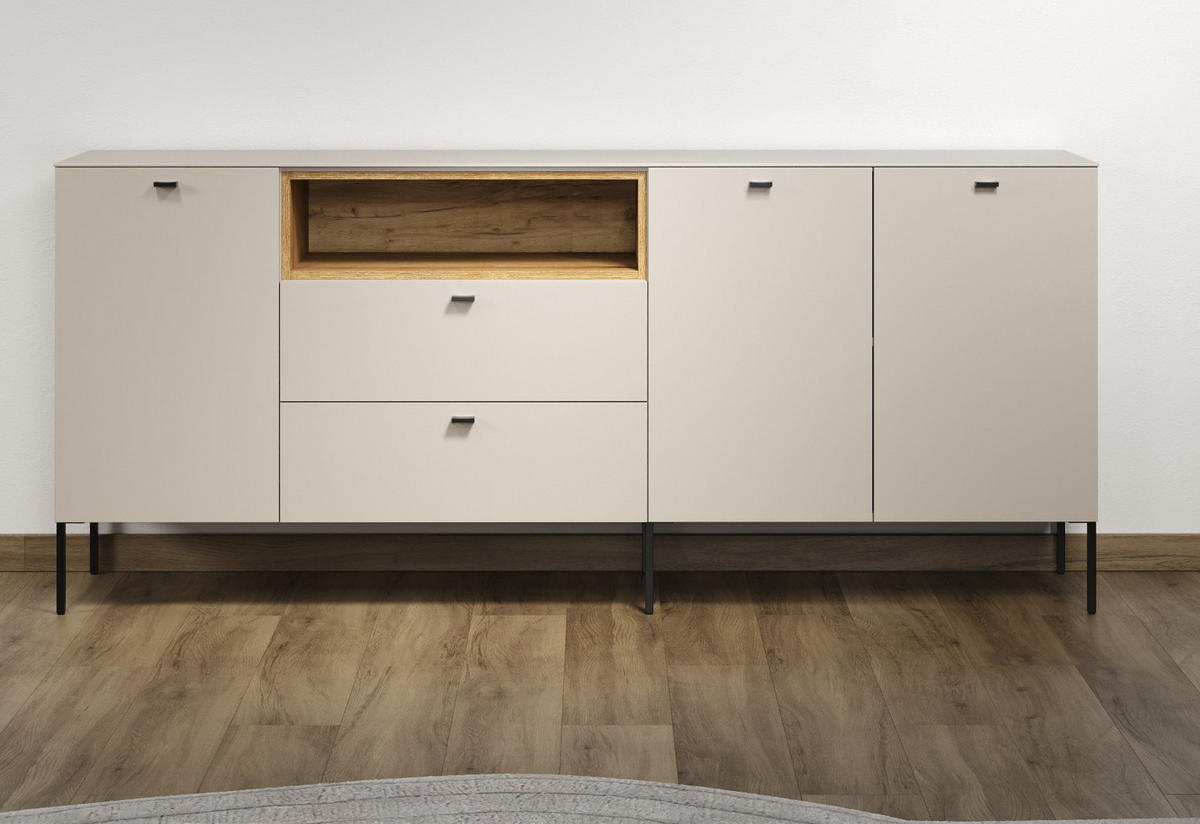 SIDEBOARD Kaschmir, Eiche 197 cm, Kommode mit Soft-Close - Kaschmir/Eichefarben, Holzwerkstoff/Metall (197/85/42cm) - Top.Furn