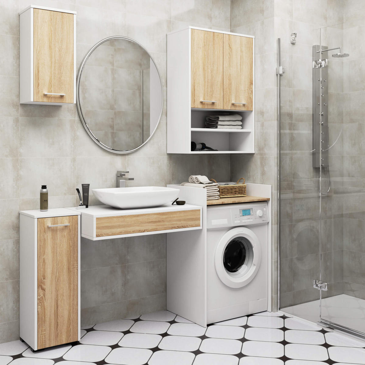 HÄNGESCHRANK Weiß, Sonoma Eiche 64x94x30 cm - Silberfarben/Weiß, Holzwerkstoff/Kunststoff (64/94/30cm) - Akord