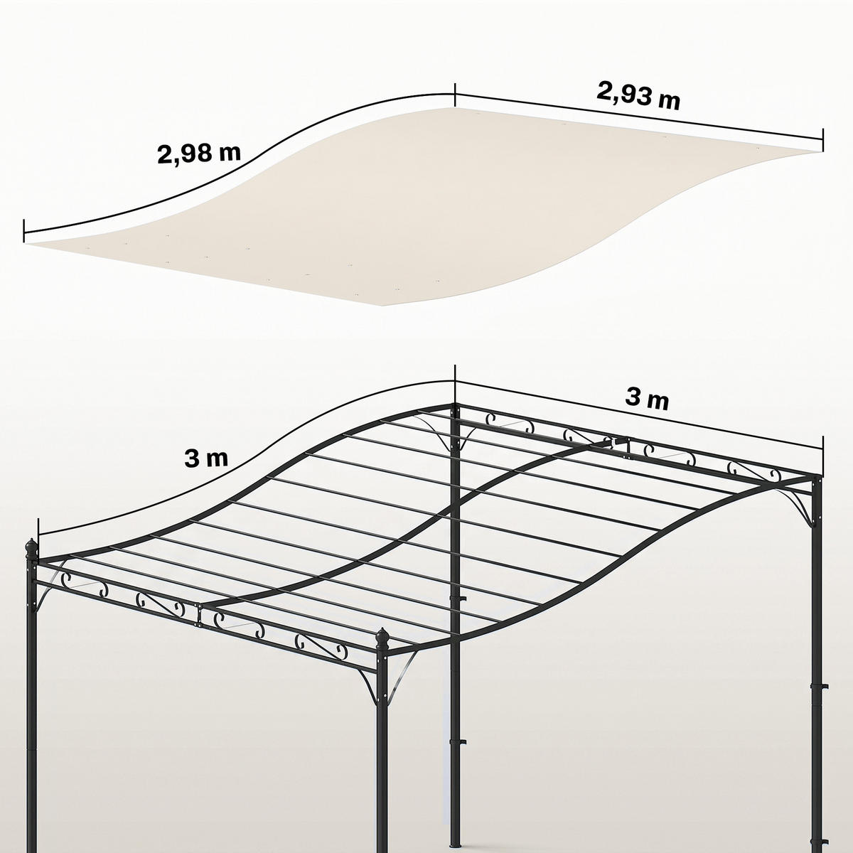 ERSATZDACH Polyester Cremeweiß - Creme, Textil (293/1/298cm) - Outsunny