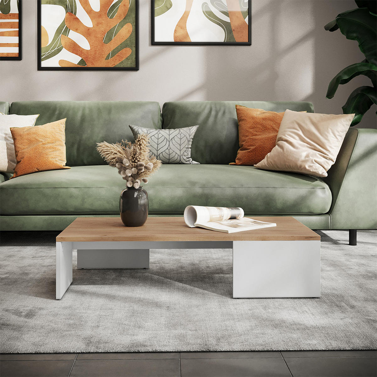 COUCHTISCH Hardi Weiß/Goldkraft Eiche 90 x 21.4 cm - Honigeiche/Weiß, Holzwerkstoff (50/90/21.4cm) - Vicco
