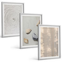 BILDER SET 3er Set - 40x60 cm Silberner Rahmen - Boho-Naturtexturen und -Strukturen - Silberfarben, Kunststoff (40/60cm) - TULUP