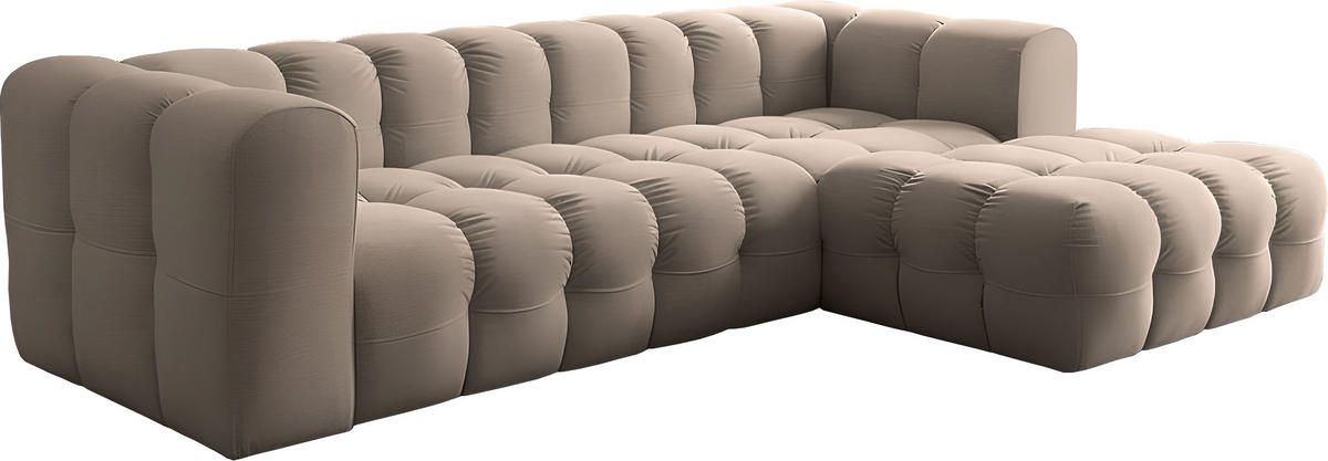 ECKSOFA Mochi L-Form 5-Sitzer Rechts, Samt, Taupe 290/75/193 cm - Taupe/Schwarz, Kunststoff/Textil (290/193cm) - WFL GROUP