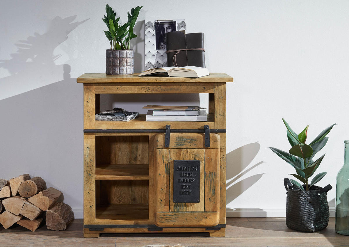 KOMMODE Mango 80x45x85 natur lackiert RAILWAY #110 - Braun, Holz (80/85/45cm) - Massivmoebel24