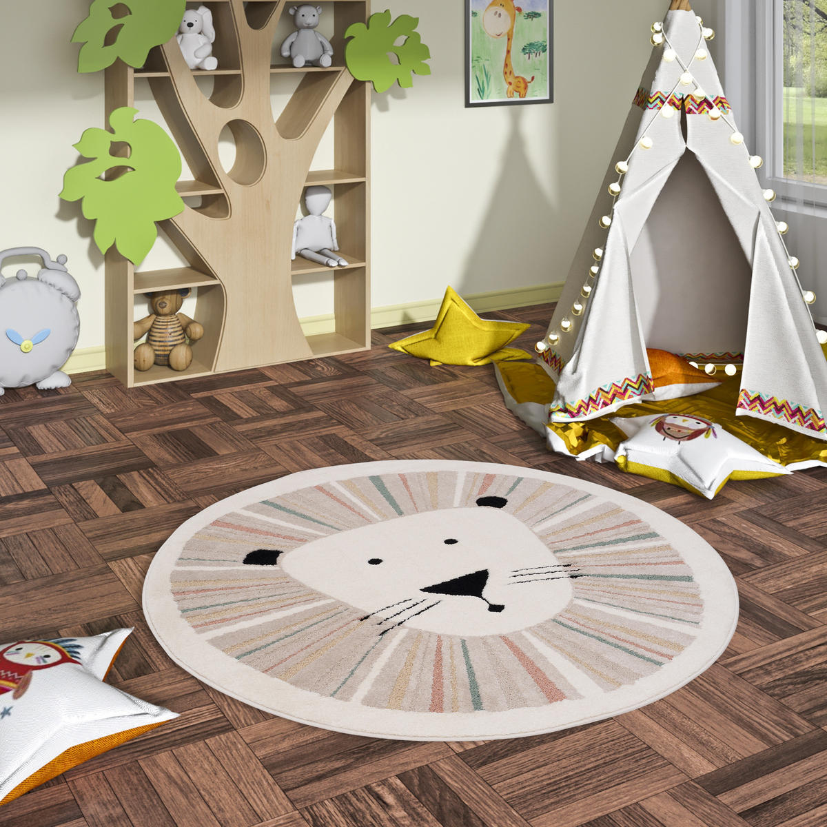 KINDER TEPPICH HAPPY KIDS - Beige/Schwarz, Textil (120/120cm) - Pergamon