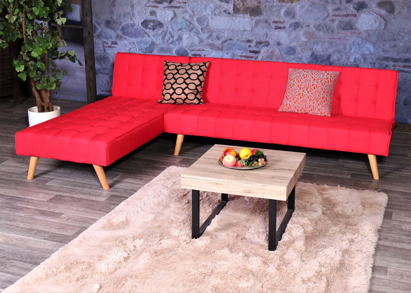 ECKSOFA Rot - Rot, Textil (256/176cm) - MCW