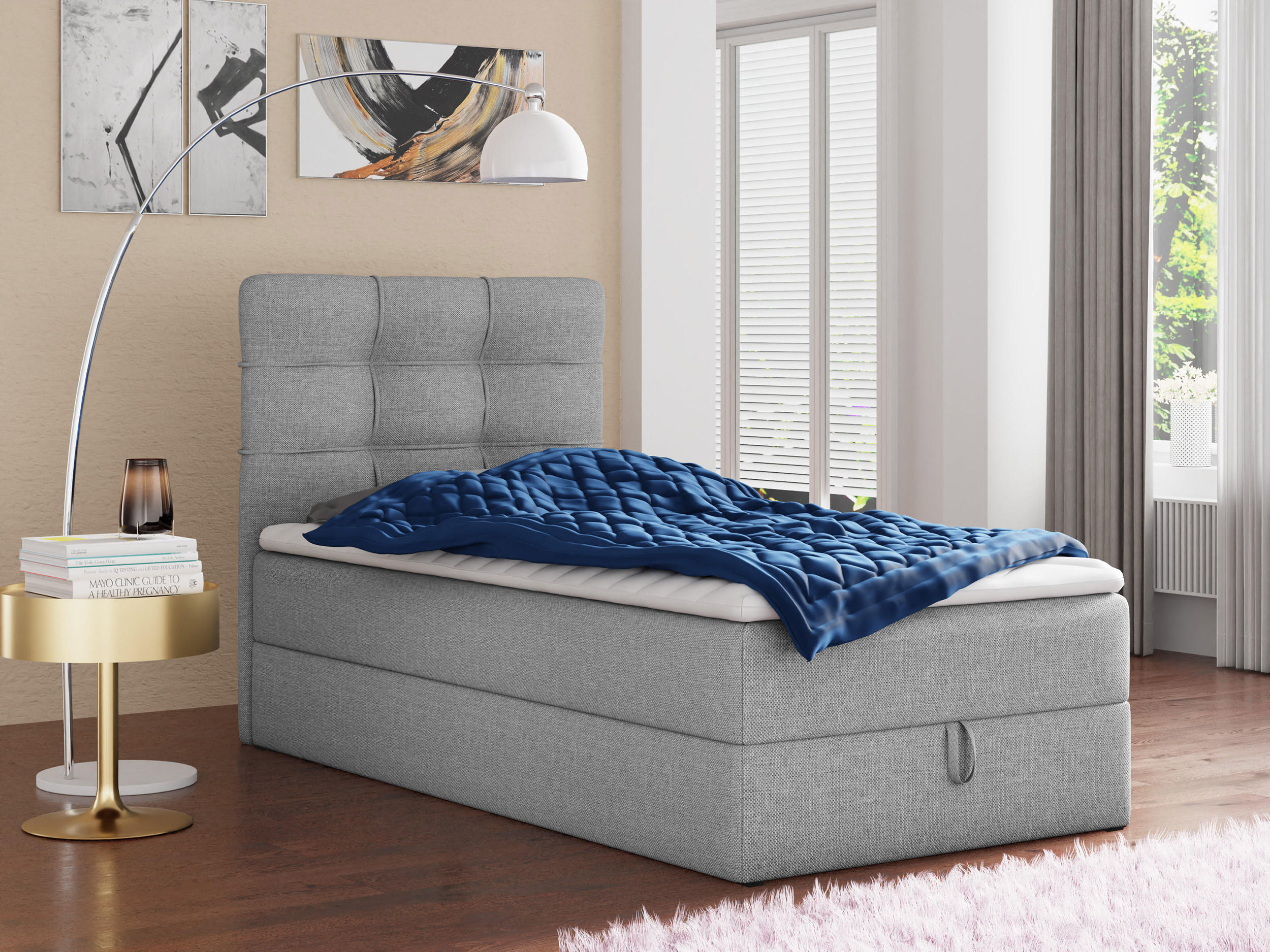 BOXBETT Best Mini - 120x200 - grau (Inari 91, Webstoff) - Schwarz/Grau, Holz/Holzwerkstoff (120/200cm) - Sofnet