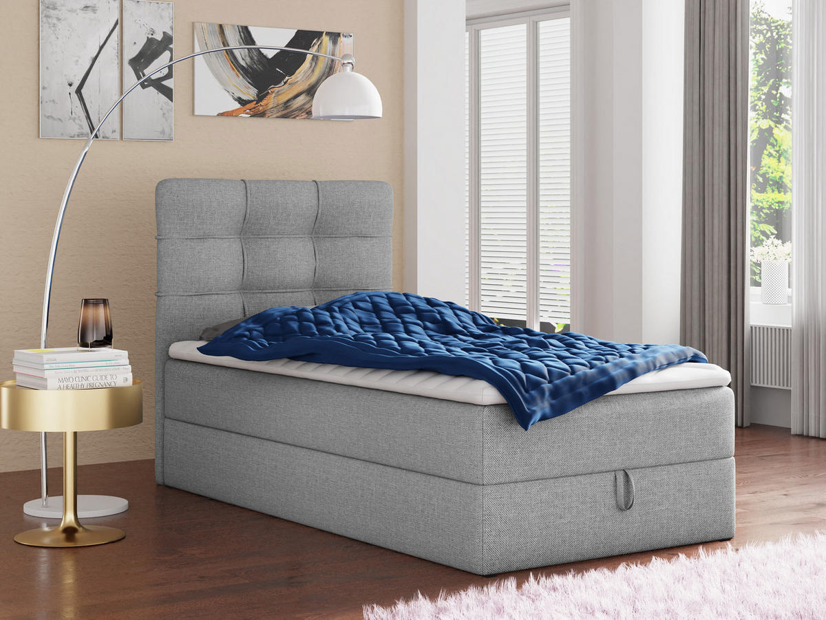 BOXBETT Best Mini - 120x200 - grau (Inari 91, Webstoff) - Schwarz/Grau, Holz/Holzwerkstoff (120/200cm) - Sofnet