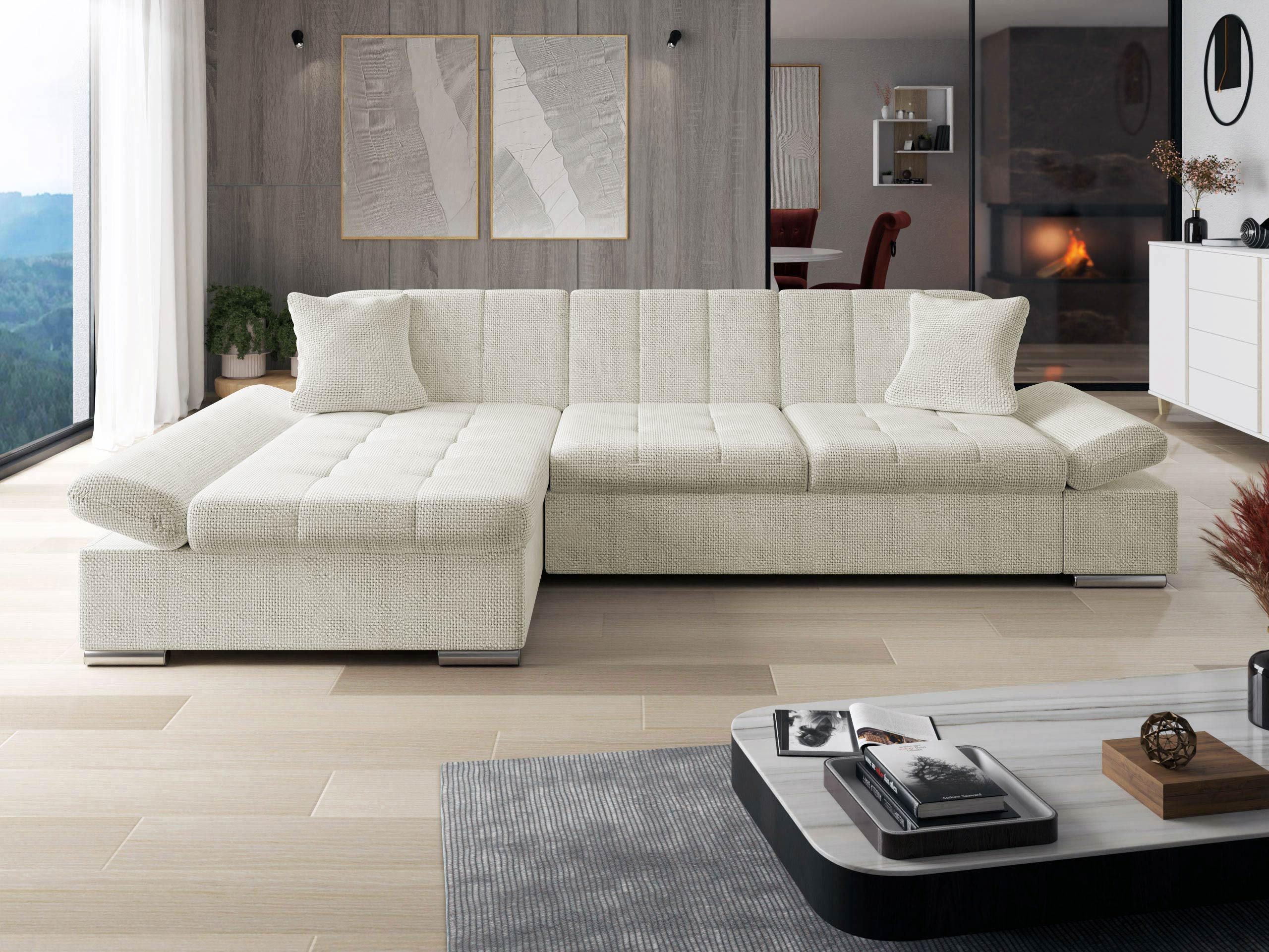 ECKSOFA Malwi, Seite: Links - Naturfarben, Holz/Textil (278/161cm) - MIRJAN24